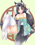  :o animal_ear_fluff animal_ears ass azur_lane bangs bell black_hair blush breasts cleavage collarbone commentary_request eyebrows eyebrows_visible_through_hair fingernails fox_ears fox_shadow_puppet fox_tail full_body hair_bell hair_intakes hair_ornament hair_ribbon highres japanese_clothes jitome kimono legs_together legs_up long_hair low_twintails medium_breasts no_shoes off_shoulder open_mouth panties parted_bangs plantar_flexion red_eyes ribbon shoes_removed short_kimono sitting sogaya solo tail thighhighs twintails underwear white_legwear yuubari_(azur_lane) 