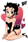  1girl bare_shoulders betty_boop betty_boop_(character) bigdead93 black_hair black_lipstick bracelet breasts cleavage dress earrings garters high_heels hoop_earrings jewelry short_hair 