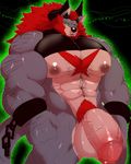  2017 abs alternate_version_available anthro baconking balls behemoth biceps big_penis body_hair bottomless chain clothed clothing digital_media_(artwork) flaccid foreskin gen_(baconking) hair hi_res horn huge_muscles humanoid_penis hyper hyper_muscles male mane mostly_nude muscular nipples partially_retracted_foreskin pecs penis pubes quads raised_shirt shackles shaded solo standing stocky teeth uncut vein veiny_penis 