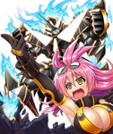  1girl arm_up armor armpits asahi breasts cleavage destruction female full_armor large_breasts lilith-soft long_hair machine mecha open_mouth pink_hair rene_(taimanin_asagi) robot shiny shiny_skin solo taimanin_(series) taimanin_asagi taimanin_asagi_battle_arena upper_body yellow_eyes 