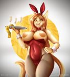  anthro areola big_breasts breasts bunny_costume camel_toe clothed clothing condom costume erect_nipples feline female huge_breasts katrina llmixll mammal nipples solo topless 