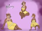  anthro breasts brown_fur cleavage clothed clothing dress exposed_breasts female fur kari_(monohors3) looking_at_viewer mammal monohors3 multiple_poses mustelid nipples otter pose purple_eyes sitting solo 