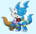  2017 blue_scales brothers claws clothed clothing cubone cute detailed_background digimon digital_media_(artwork) dragon duo fan_character giramon guilmon hi_res hug hybrid lizard male markings nintendo niu-ka pok&eacute;mon pok&eacute;mon_(species) reptile scales scalie sibling simple_background sven_(character) sven_the_giramon toe_claws toto_(character) totodice1 vee4eva veemon video_games 