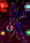  2017 anthro balls breasts bulge clothed clothing dancing digital_media_(artwork) dragon ear_piercing gin halloween holidays horn kotalis lamp light magic male muscular muscular_male nitadil nude oriental piercing pose scalie smile solo 