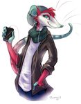  2017 4_fingers anthro blue_nose clothed clothing digital_media_(artwork) ear_piercing green_eyes male mammal marsupial opossum piercing simple_background smile solo white_background zenirix 