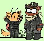  &lt;3 2017 ambiguous_gender angus_(nitw) antennae anthro arthropod ascot bear blush blush_stickers boots brown_fur canine clothed clothing coat costume crayon cute daww digital_media_(artwork) duo footwear fox fully_clothed fur glases gregg_(nitw) handkerchief hat hook humor insect ladybug logo mammal night_in_the_woods pawpads paws pirate pun raising_arms scarf skull skull_symbol symbol tuft weeb-o-saurus 