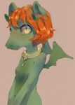  collar dragon female green_skin hair lluumi pettanko red_hair solo 