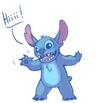  2016 4_fingers alien blue_claws blue_eyes blue_fur blue_nose chest_tuft claws colored_sketch digital_drawing_(artwork) digital_media_(artwork) disney experiment_(species) fur head_tuft kaweii lilo_and_stitch looking_at_viewer notched_ear open_mouth open_smile simple_background small_tail smile solo standing stitch tuft waving white_background 