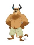  anthro bear breasts claws clothing eyewear furrybob glasses hairy horn hybrid male mammal nipples pubes shorts solo standing toe_claws toes 