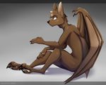  5_fingers antho anthro bat black_nose brown_fur claws digital_media_(artwork) fur male mammal membranous_wings nude simple_background sitting solo wings zazush-una 