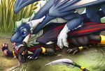  blue_eyes claws day detailed_background digital_media_(artwork) dragon duo feral horn membranous_wings minera_(pinkdragonlove) minerea on_top outside scalie smile straddling videri water western_dragon wings yellow_eyes 