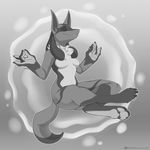  2017 anthro aura breasts conditional_dnp eyes_closed featureless_breasts female hi_res lucario meditation monochrome nintendo nude patreon pok&eacute;mon pok&eacute;mon_(species) scappo solo tagme url video_games 