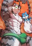  2017 abs anthro biceps big_muscles bulge clothing digital_media_(artwork) duo feline fur hi_res littleblackalas looking_at_viewer male mammal muscular muscular_male nipples pecs underwear 