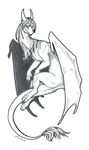  claws digital_media_(artwork) dragon female feral greyscale horn membranous_wings minerea monochrome scalie simple_background smile solo western_dragon white_background wings 
