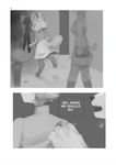  2017 anthro clothed clothing comic english_text fully_clothed greyscale group kemono lluumi mammal monochrome rear_view solo_focus text walking 