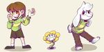  2017 ambiguous_gender anthro asriel_dreemurr better_version_at_source blush boss_monster caprine chara_(undertale) claws clothed clothing embrace fangs flower flowey_the_flower footwear fur goat group hair hi_res human kemono long_ears male mammal neonkalistar plant simple_background smile teeth undertale video_games white_fur young 