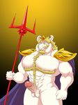  2017 5_fingers abs anthro armor asgore_dreemurr balls barazoku beard biceps big_muscles big_pecs blonde_hair blue_eyes blush body_hair boss_monster cape caprine chest_hair clothing crown digital_media_(artwork) erection eyebrows facial_hair front_view fur glans goat gradient_background hair half-length_portrait happy_trail hi_res holding_object holding_weapon horn humanois_penis king looking_at_viewer male mammal mature_male melee_weapon miguel_okami mostly_nude muscular muscular_male mustache naked_cape nipples pauldron pecs penis pink_nipples pink_penis polearm portrait royalty short_hair signature simple_background solo standing trident undertale vein veiny_penis video_games weapon white_balls white_fur white_horn yellow_eyebrows 