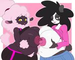  2017 absurd_res anthro bear bedroom_eyes belly big_breasts big_butt black_eyes breasts butt canine caprine clothed clothing digital_media_(artwork) duo female half-closed_eyes hi_res horizontal_pupils looking_at_viewer mammal ms.maxamillion navel nipples open_mouth overweight overweight_female panda partially_clothed seductive sheep sheep_mom sssonic2 thick_thighs wide_hips wool yellow_eyes 