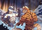  2017 abs anthro biceps canine duo feline fur male mammal muscular muscular_male nipples pecs silentheaven tiger wolf 