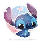  &copy; &lt;3 2016 4_toes alien alternate_form back_markings black_eyes blue_claws blue_fur blue_nose blush chest_tuft chibi claws cute digital_drawing_(artwork) digital_media_(artwork) disney dragibuz english_text experiment_(species) fur head_tuft lilo_and_stitch looking_at_viewer markings notched_ear signature simple_background sitting small_tail solo stitch text toes tuft white_background 