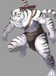  2017 abs anthro biceps big_muscles blue_eyes clothing feline fur grey_background hi_res loincloth male mammal moertiger muscular muscular_male pecs simple_background solo stripes tiger white_fur white_tiger 