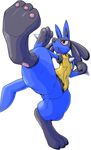  2017 anthro blue_fur butt canine cula fur lucario male mammal nintendo nude pok&eacute;mon pok&eacute;mon_(species) red_eyes simple_background solo video_games white_background 