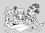  2017 anthro blue_eyes bowl child conditional_dnp drawing duo feline grey_background japanese_text leopard looking_back lying male mammal markers nude on_front simple_background smile snow_leopard text trunchbull young 