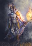  anthro brooch cape cloak clothing demon demonic fire hi_res hooves horn hyrbid jewelry male solo ti-killa torch 