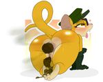  2017 all_fours anthro anus big_butt blush butt clothed clothing digital_media_(artwork) eye_patch eyewear fart feces female fur hat hi_res mammal nastysashy_(artist) open_mouth pink_nose pooping presenting presenting_anus pussy quartermaster_(tnt) rat rear_view rodent scat solo thick_thighs tongue tongue_out tooth_and_tail video_games yellow_eyes yellow_fur 
