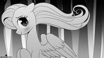  2017 blush equine eyelashes feathered_wings feathers female feral fluttershy_(mlp) friendship_is_magic greyscale hair long_hair looking_at_viewer mammal momomistress monochrome my_little_pony pegasus smile solo wings 