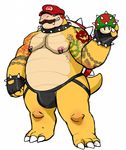  bowser bulge bullet_bill clothing collar corruption facial_hair fangs fingerless_gloves flora_fauna gloves grin hat hi_res hyenaface jockstrap koopa leather male mario mario_bros musclegut muscular mushroom mustache nintendo nipple_piercing nipples overweight overweight_male pecs piercing piranha_plant plant reptile scalie shell smile solo spikes tattoo thwomp transformation underwear video_games 