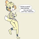  2017 4_fingers alternate_costume animal_crossing ankha anthro bandage barefoot breasts butt canine cosplay digital_media_(artwork) dog egyptian english_text exposed_butt female fur hair hi_res isabelle_(animal_crossing) itsunknownanon mammal nintendo open_mouth pose presenting presenting_hindquarters short_hair simple_background skinny solo standing text video_games yellow_fur 