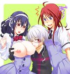  2girls aleksander_nikolaevich_her breast_sucking breasts huge_breasts multiple_girls nipples oribe_mafuyu red_eyes red_hair seikon_no_qwaser short_hair tmsk yamanobe_tomo 