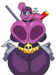  2017 absurd_res anthro areola bat batgirl_(vimhomeless) big_areola big_breasts blue_eyes blush breasts exposed_breasts hi_res holding_breast huge_breasts looking_at_viewer mammal mask melee_weapon open_mouth sword thick_thighs tongue tongue_out voluptuous weapon wide_hips zeromccall 