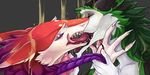  absurd_res ambiguous/ambiguous ambiguous_gender anthro azaly braided_hair digital_media_(artwork) french_kissing fur girly hair hi_res kissing long_hair long_tail lorliz open_mouth purple_hair sergal simple_background smile thorn tongue tongue_out urine watersports white_fur 
