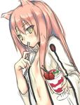  animal_ears bangs blazblue blush breasts cat_ears coat cocktail_glass cup drinking_glass eyebrows eyebrows_visible_through_hair facial_mark fingernails food forehead_mark fruit glasses hair_between_eyes hair_down highres himegi_you holding holding_cup holding_spoon kokonoe labcoat leaf long_hair long_sleeves looking_at_viewer midriff naked_coat navel open_clothes open_coat parfait pince-nez pink_hair simple_background sketch small_breasts solo spoon spoon_in_mouth stomach straight_hair strawberry tsurime white_background white_coat wide_sleeves yellow_eyes 