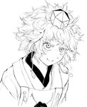  bad_id bad_twitter_id blush breastplate eyelashes greyscale hat hiyuu_(flying_bear) inubashiri_momiji looking_up messy_hair monochrome tokin_hat touhou 