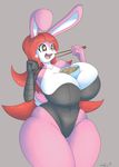  2017 absurd_res anthro between_breasts big_breasts breasts chopsticks clothed clothing female food fur hair hi_res huge_breasts lagomorph macaroni_and_cheese mammal pink_fur rabbit skimpy solo thick_thighs vant_talon voluptuous wide_hips 