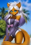  adorableinall_(artist) anthro black_nose blue_eyes blurred_background canine digital_media_(artwork) eyelashes female hair hi_res looking_at_viewer mammal nitricacid smile solo white_hair wide_hips 