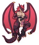 anthro balls digital_media_(artwork) dragon erection fangs hair hi_res male membranous_wings muscular muscular_male nitricacid penis pink_hair scalie simple_background solo white_background wings 