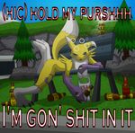  alcohol averageartist beer bench better_version_at_source beverage digimon dirty_renamon drunk image_macro lens_flare lying on_front purse renamon tree 
