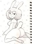  absurd_res anthro bottomless breasts butt clothed clothing exposed_breasts female half-closed_eyes hi_res hotkeke1 lagomorph looking_back mammal monochrome nipples rabbit sketch solo tongue tongue_out 