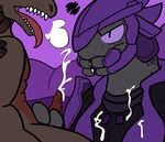  alien armor big_breasts breasts cleavage clothed clothing cum erection female halo_(series) larger_female male male/female orgasm penis purple_eyes sangheili size_difference smaller_male teeth tongue tongue_out trout_(artist) video_games 