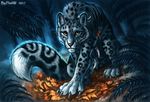  2017 blue_fur claws detailed_background digital_media_(artwork) feline flashw forest fur leopard looking_at_viewer mammal outside solo spots spotted_fur tree white_fur 