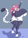  2017 absurd_res arm_warmers armwear big_breasts black_stripes breasts clothing feline female fur green_eyes hair hi_res huge_breasts hyper hyper_breasts leg_warmers legwear mammal multicolored_fur nipple_bulge pink_hair signature simple_background smile solo stripes thick_thighs thigh_highs tiger two_tone_background two_tone_fur under_boob vant_talon white_fur white_tiger wide_hips 