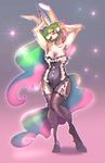  2017 alumx anthro anthrofied blush breasts bunny_costume cleavage clothed clothing costume cutie_mark digital_drawing_(artwork) digital_media_(artwork) equine fake_ears fake_rabbit_ears female fishnet friendship_is_magic full-length_portrait hair hi_res horn legwear leotard looking_at_viewer mammal multicolored_hair my_little_pony open_mouth open_smile portrait princess_celestia_(mlp) simple_background smile solo standing stockings winged_unicorn wings 