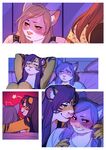  absurd_res anthro bed blush clothed clothing comic duo feline female fur hair hi_res inner_ear_fluff inside jush mammal pillow smile sweat tiger 