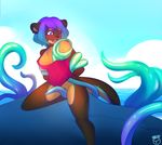 anthro blush box-cat breasts chest_tuft clothing consentacles female hair hi_res mammal multicolored_hair mustelid nipples otter swimsuit tentacles tuft two_tone_hair 