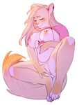  2017 4_toes 5_fingers absurd_res anthro big_breasts blonde_hair breasts cat clothed clothing colored_nails delsin_(jush) ear_piercing earbuds eyes_closed feline female fingering fur hair headphones hi_res jush long_hair mammal masturbation nipple_piercing nipples partially_clothed piercing portable_music_player raised_shirt simple_background slightly_chubby solo toes vaginal vaginal_fingering vaginal_masturbation white_background yellow_fur 