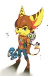  anthro clank clothed clothing feline fur gloves green_eyes hi_res lombax machine male mammal positive_wishes_(artist) ratchet ratchet_and_clank robot stripes video_games 